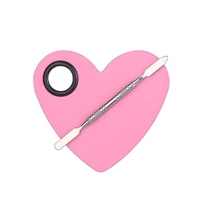 1 Set Heart Stainless Steel Cosmetic Makeup Palette with Spatula Cosmetic Artist Palette Mixing Palette with Spatula Nail Art Eye Shadow Lipsticks Mixing Makeup Tools, Pink