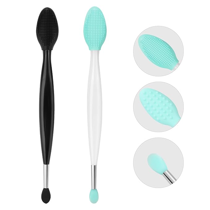 Unaone Lip Scrub Brush - 3 PCS Dual-ended Lip Scrubber Exfoliator and Silicone Lip Brush, 3-in-1 Silicone Lip Scrub Tool Lip Mask Applicator, Gentle Exfoliator & Applicator for Soft