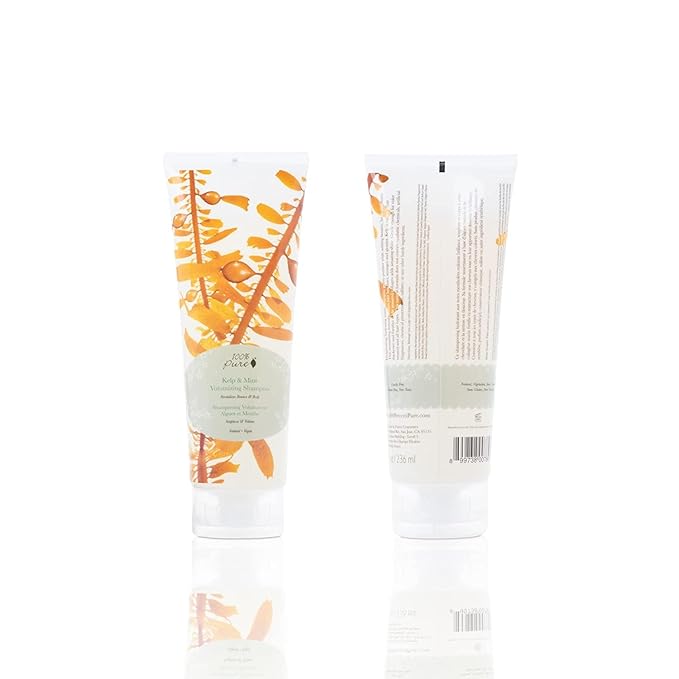 100% PURE Kelp & Mint Volumizing Shampoo Purifying Hydration & Deep Detox - Botanical Body Boost for Dry, Damaged Thinning Hair, Promotes Healthy Growth for Women & Men - Sulfate Free - 8 Fl Oz