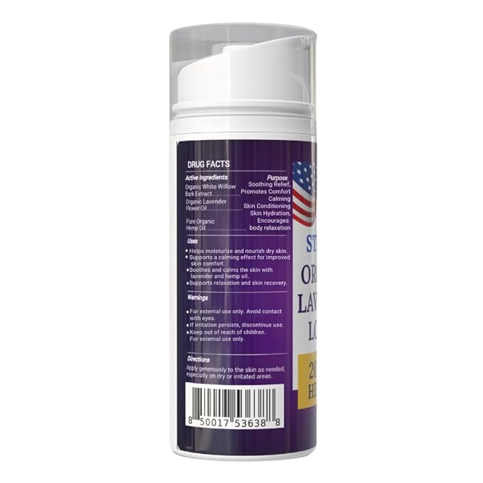 STIRLING Lavender Lotion β Organic Lavender with 2000mg Hemp Oil, Aloe Vera, and Vitamin E β Nourishing and Moisturizing Body Lotion for a Soft and Smooth Feel