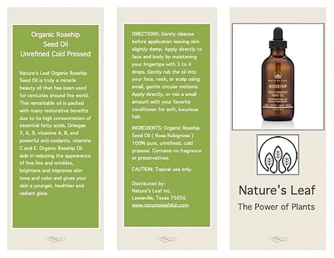 Rosehip Seed Oil Organic / 100% Pure Cold Pressed/Unrefined/Omegas 3, 6 & 9 / Vitamins A C & F/Anti-Aging/Stretch Marks/Wrinkles & Fine Lines 4 fl. oz.