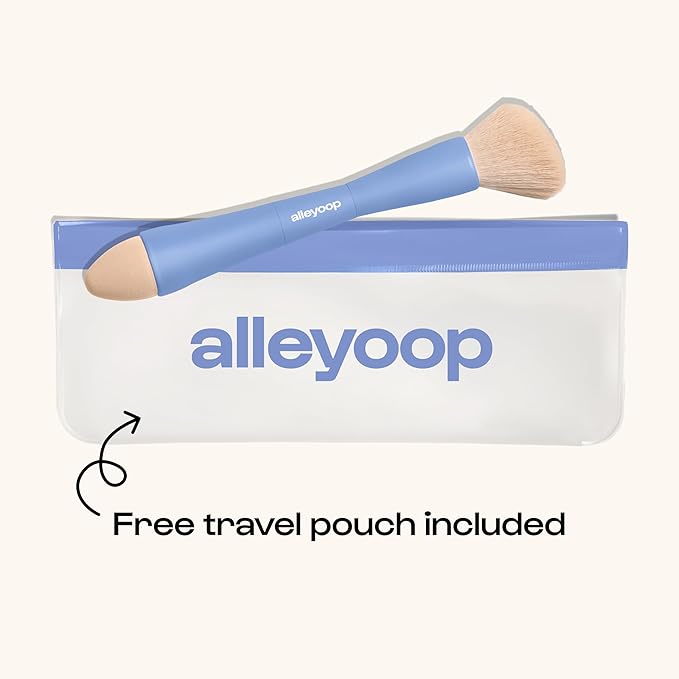 Alleyoop Multi-Tasker 4-in-1 Travel Makeup Brush Set – Compact Makeup Brushes with Blending Sponge, Eyeshadow, Eyebrow & Liner, Blush & Bronzer Brush – Mini Makeup Tools Kit for Women, Vegan