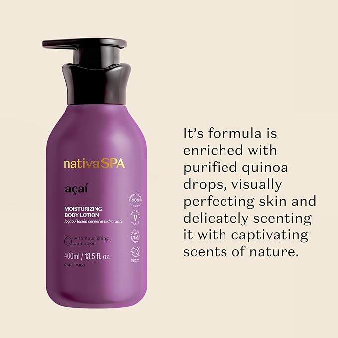 Nativa SPA by O Boticário, Açaí Moisturizing Body Lotion | Long-Lasting Hydration and Lightweight, Fragranced Moisturizer, 13.5 Ounce