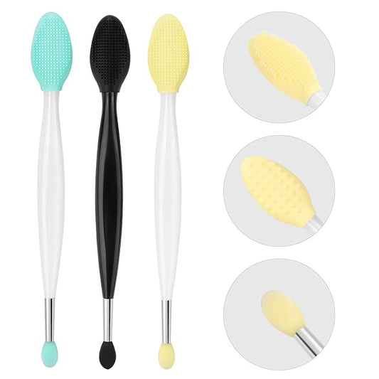 Unaone Lip Scrub Brush - 3 PCS Dual-ended Lip Scrubber Exfoliator and Silicone Lip Brush, 2-in-1 Silicone Lip Scrub Tool Lip Mask Applicator, Gentle Exfoliator & Applicator for Soft