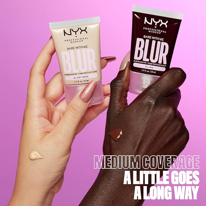 NYX PROFESSIONAL MAKEUP Bare With Me Blur Skin Tint Foundation Make Up with Matcha, Glycerin & Niacinamide - Medium Tan
