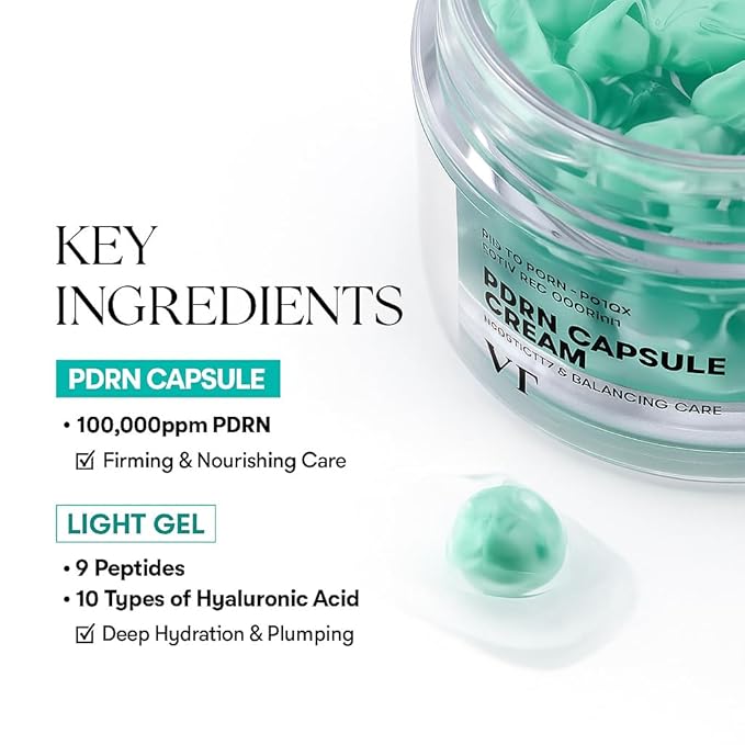 VT COSMETICS PDRN Capsule Cream 100, Hydrating Face Moisturizer with 100,000ppm PDRN, Hyaluronic Acid, 9 Peptides, Firming & Plumping Nourishing Cream, Korean Skin Care (1.69 fl. oz.)