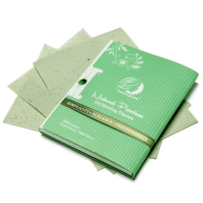 Natural Green Tea Oil Absorbing Tissues - 100 Counts, Premium Face Oil Blotting Paper - Take Only 1 Piece Each Time Design - Large 10cmx7cm Oil Absorbing Sheets, No Waste and Easy to Carry in Pocket!