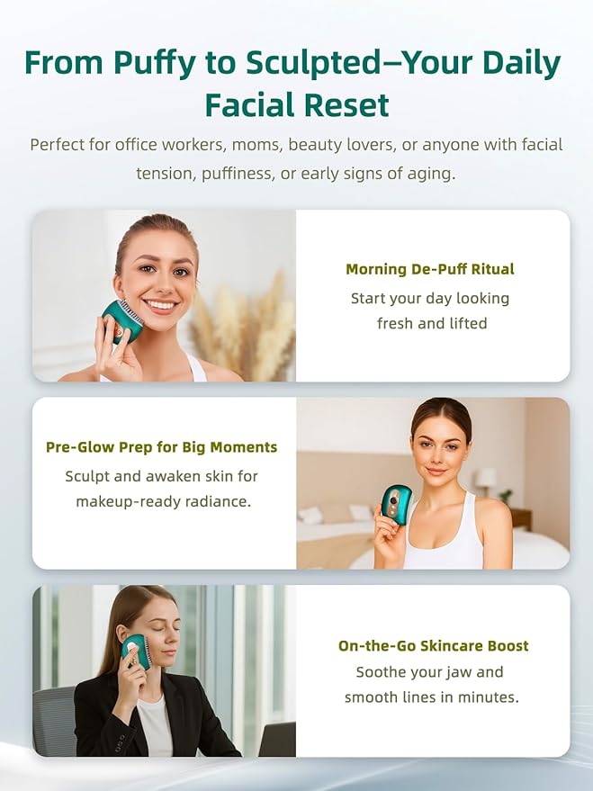 Lymphatic Contour Face Brush – Face Massager for Lymphatic Drainage, Double Chin Reducer, and Facial Sculpting – Gentle Vibrating Lymphatic Drainage Tool for Jawline & Puffiness - Green