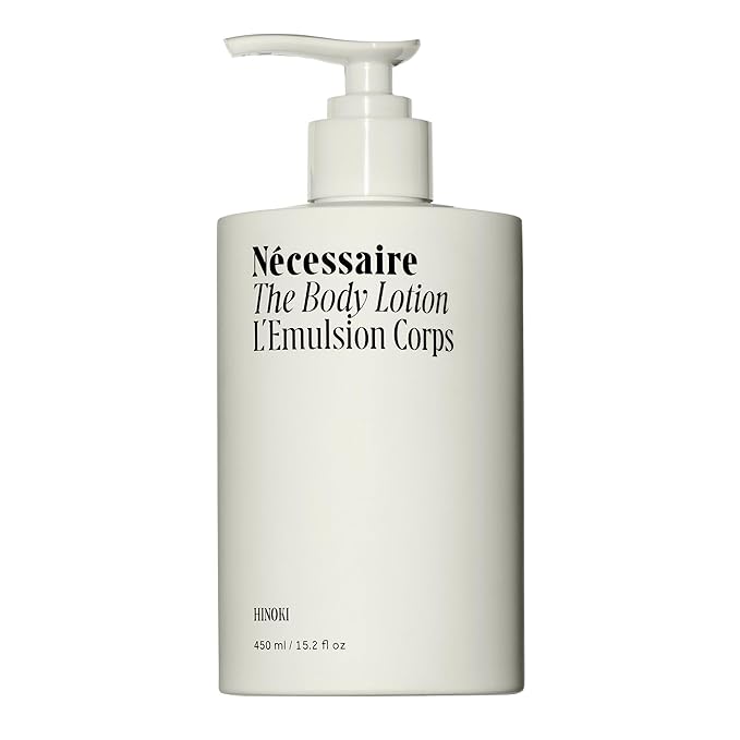 Nécessaire The Body Lotion with Pump. Hinoki. Multi-Peptide Firming Lotion to Moisturize, Firm, Strengthen. 2.5% Niacinamide, Vitamin C/E + Omega 6/9. 450ml / 15.2 fl oz