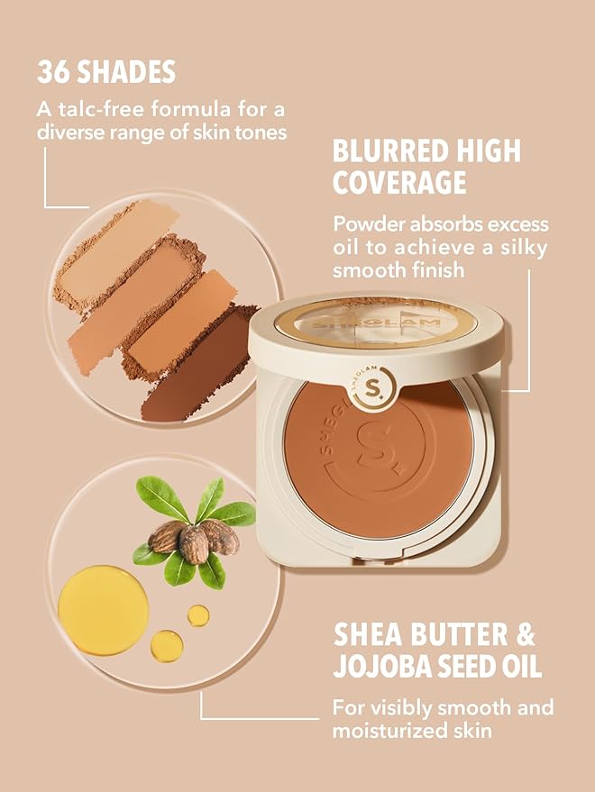 SHEGLAM SKin-Focus Full Coverage Powder Foundation Oil-Control Lightweight Face Pressed Powder Makeup-Acorn