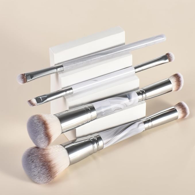 4 pcs makeup brushes, double head makeup brush set, loose powder powder blusher foundation make-up concealer eye shadow eyebrow brush, multi-purpose makeup tools
