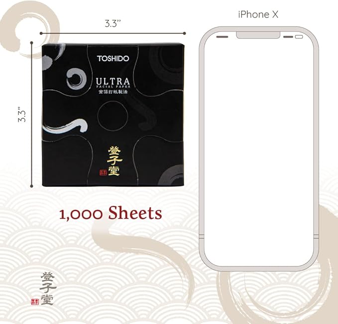 Super Value Pack 1000-Sheets Natural Oil Blotting Paper for Oily Skin, Toshido 3 Type Paper - Type Green tea, oil blotting paper Natural Hemp Oil Absorbing Sheets for Face (Green Tea)