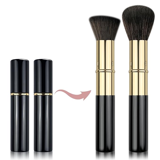 Retractable Kabuki Makeup Brushes 2 Pcs, Powder Brush/Foundation Brush/Blush Brush for Foundation, Powder Blush, Bronzer, Buffing, Liquid, Cream, with Cover