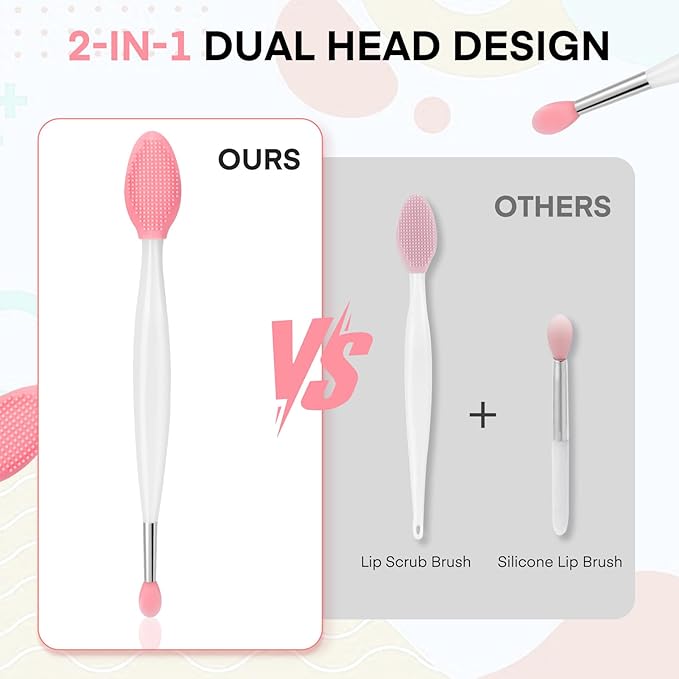 Unaone Lip Scrub Brush - 2 PCS Dual-ended Lip Scrubber Exfoliator and Silicone Lip Brush, 3-in-1 Silicone Lip Scrub Tool Lip Mask Applicator, Gentle Exfoliator & Applicator for Soft