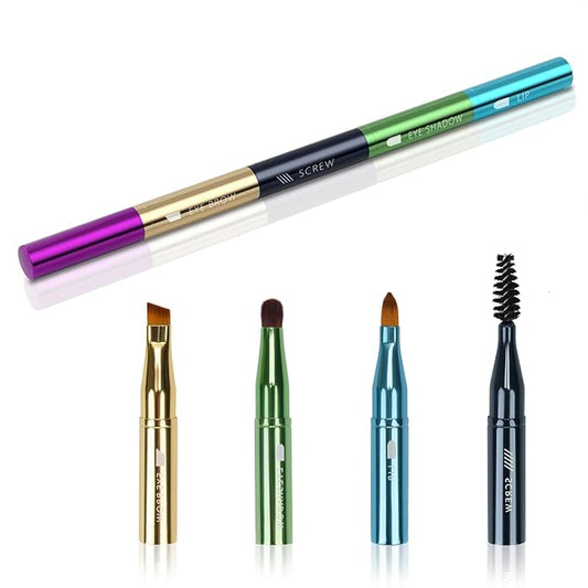 Unaone 4 in 1 Makeup Brush - Lip Brush for Lipstick, Eyebrow, Eyeshadow, Spiral Eyebrow Portable Detachable Multi-functional Lipstick Brush for Makeup