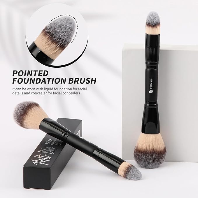 DUcare Powder Brush Foundation Brushes Double Ended Blush Setting Brush for Rounded Taperd Liquid, Cream, Powder,Blending, Buffing
