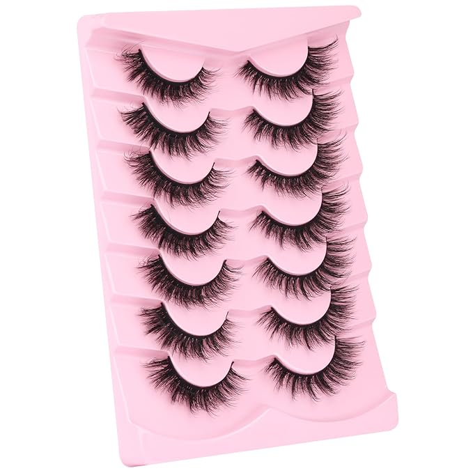 Kiromiro Lashes False Eyelashes Cat Eye Faux Mink Lashes Wispy Strip Lash 6D Volume Fake Lash Natural Look Eyelashes Pack 7 Pairs