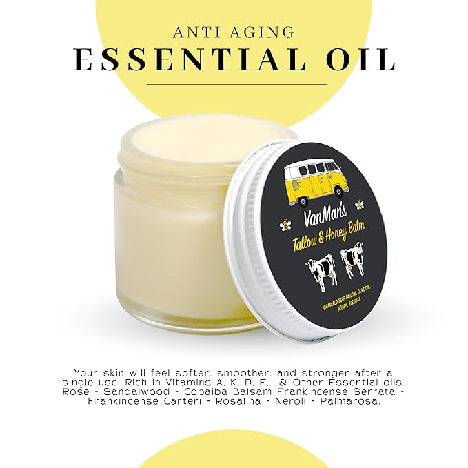 Vanman's Tallow and Honey Balm With No Added Scent (2 Pack) - Beef Tallow Face Moisturizer with Grass-Fed/Finished Beef Tallow for Skin, Organic Raw Honey and Beeswax, Cold Pressed Olive Oil - 2.5 oz