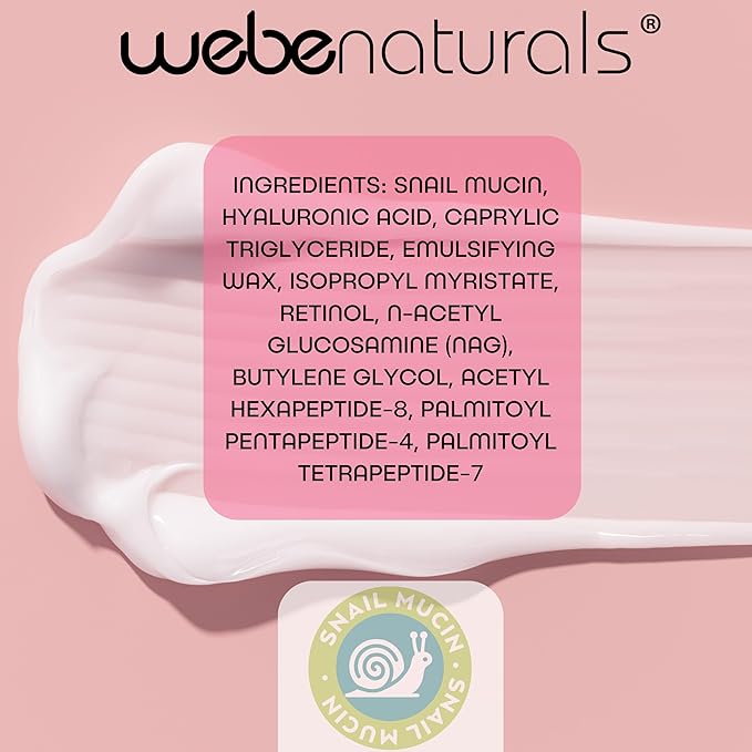 WEBE Hydration Snail Mucin Moisturizer – Hydrating Face Cream with Hyaluronic Acid, Retinol & Peptides for Smoother, Youthful-Looking Skin