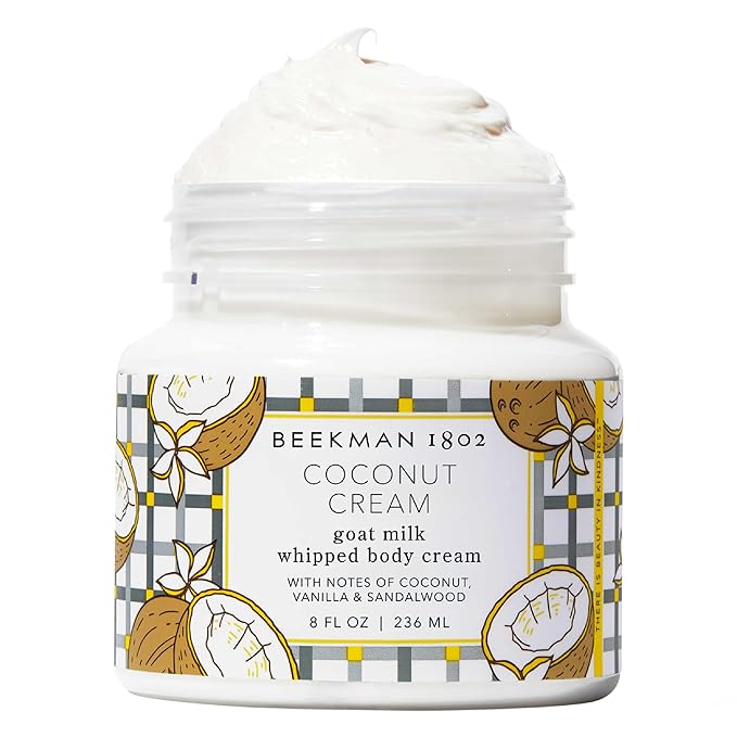 Beekman 1802 Coconut Cream Whipped Body Cream - Scented - 8 oz - Moisturizes, Soothes & Softens - With Coconut Oil & Mango Seed Butter - Microbiome Friendly - No Irritation - Good for Sensitive Skin