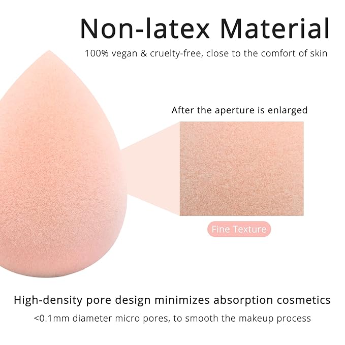 BEAKEY Makeup Sponge Set, Foundation Blending Sponge, Beauty Sponges Flawless for Liquid, Cream, and Powder, Microfiber Latex-Free and Vegan Boun Boun Sponges, 5 Pcs Pink Makeup Sponges