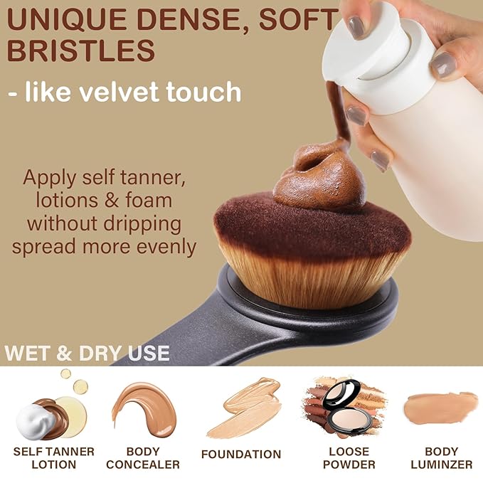 Extra Large Body Makeup Brush For Self Tanner, Sunscreen, Self Tan Back Applicator, Wide-Headed Kabuki Brush for Even& Pretty Lotion Application. Bronzer Blend, Long-Handle Face Leg Brush- Black Set