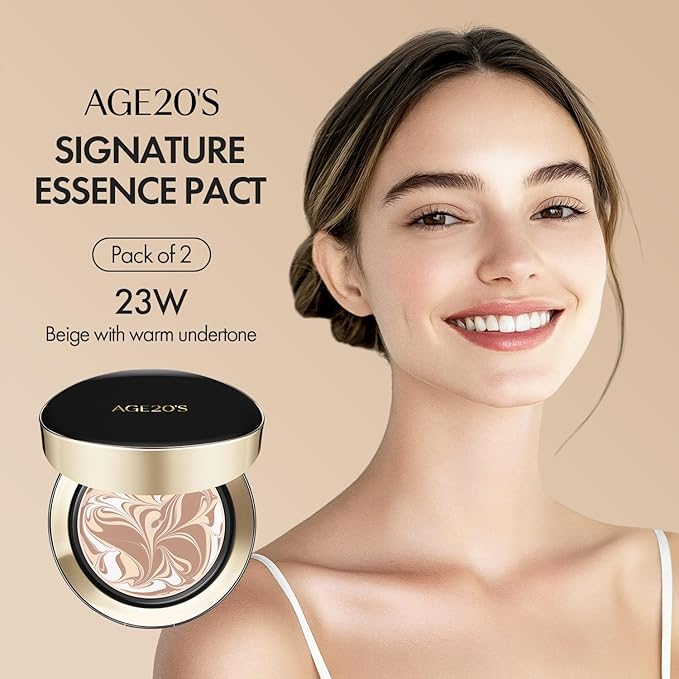 AGE20'S Signature Essence Pact SPF 50+ | Pack of 2 | 23W BEIGE | Cream Foundation, Dewy Finish, Natural Coverage | Korean Cushion Foundation