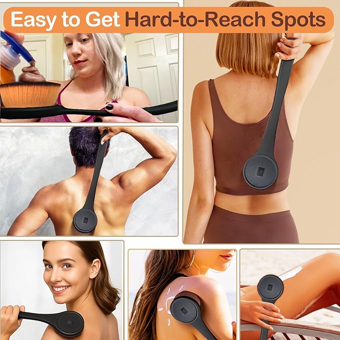 Extra Large Body Makeup Brush For Self Tanner, Sunscreen, Self Tan Back Applicator, Wide-Headed Kabuki Brush for Even& Pretty Lotion Application. Bronzer Blend, Long-Handle Face Leg Brush- Black Set