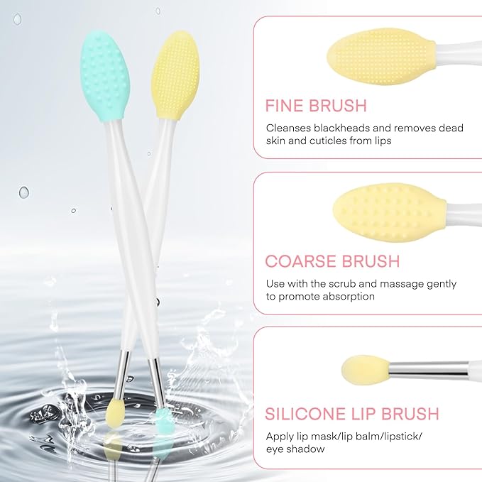Unaone Lip Scrub Brush - 3 PCS Dual-ended Lip Scrubber Exfoliator and Silicone Lip Brush, 3-in-1 Silicone Lip Scrub Tool Lip Mask Applicator, Gentle Exfoliator & Applicator for Soft