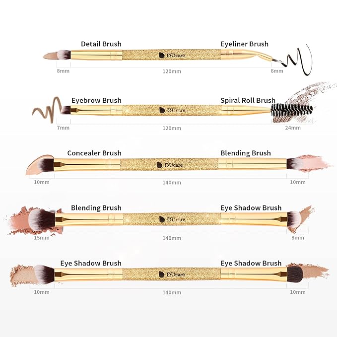 DUcare Eyeshadow Brushes Set Duo End Eye Makeup Brushes Professional Eyeshadow Brush set 5Pcs Travel Concealer Eyebrow Eyelash Eye Liners Blending