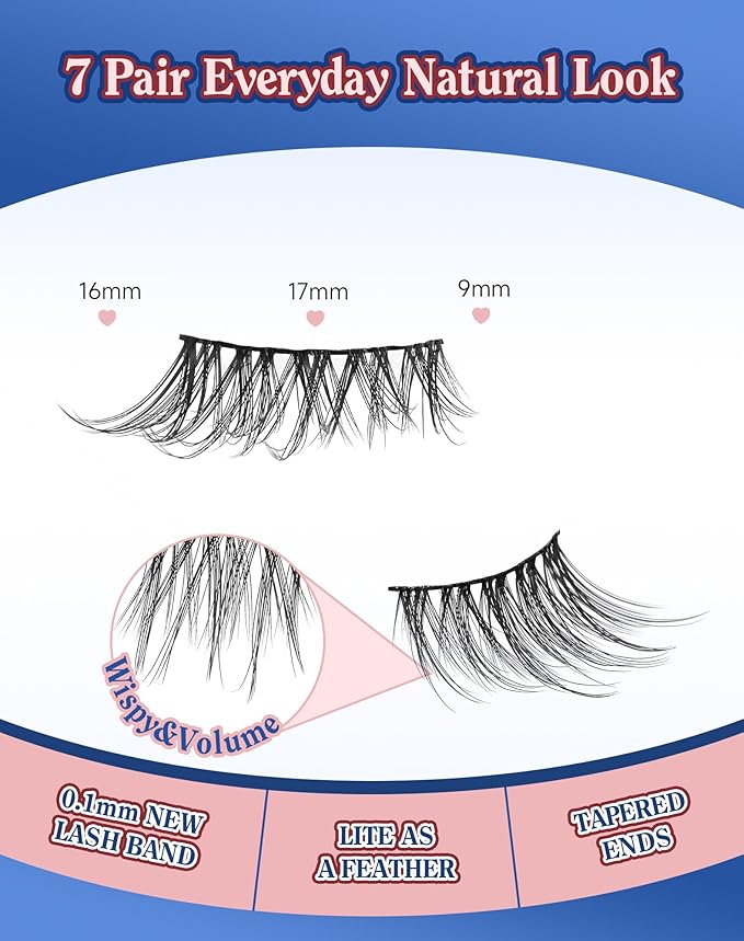 Half Lashes Natural Eyelashes 3/4 Wispy Lashes Natural Look Cat Eyelash False Corner Lash Long Strip Fluffy Pack 7 Pairs 16MM D18