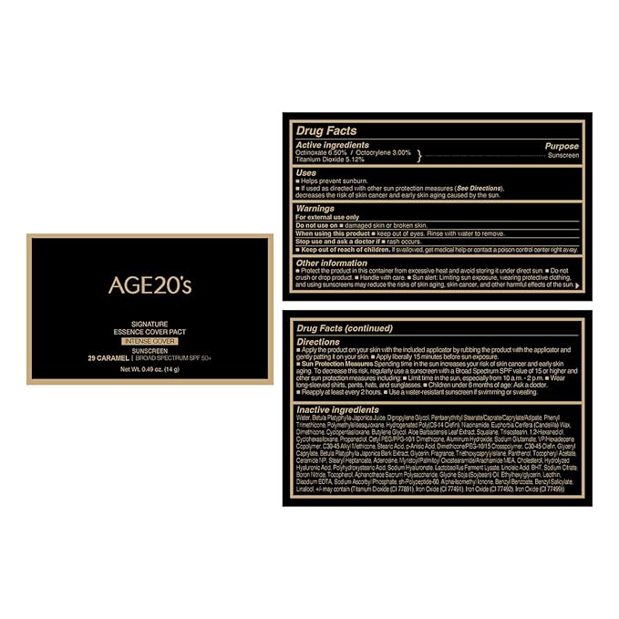 AGE20'S Signature Essence Pact SPF 50+ | Pack of 1 | 29 Caramel | Cream Foundation, Dewy Finish, Natural Coverage | Korean Cushion Foundation