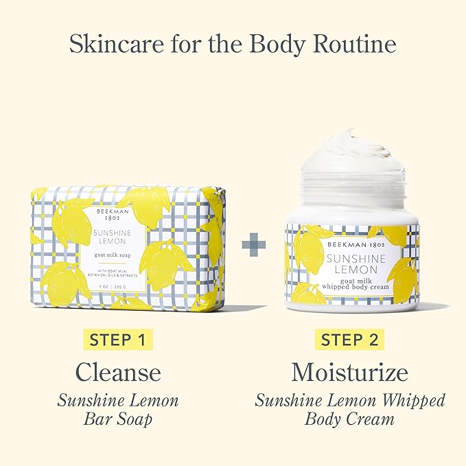 Beekman 1802 Sunshine Lemon Whipped Body Cream - Scented - 8 oz - Moisturizes, Soothes, & Softens - With Coconut Oil and Mango Seed Butter - No Irritation - Good for Sensitive Skin