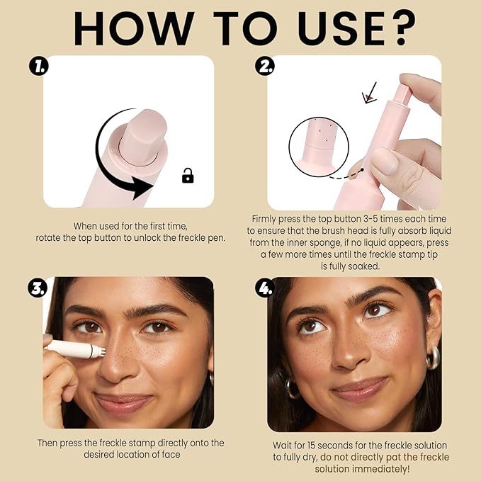 Freckle Stamp Pen,Fake Freckles Stain Marker Pencil Tool for Natural and Lifelike Sunkissed Face Freckle Makeup for Waterproof and Long-Lasting,Quick Dry 5-Point Faux Freckle Stamp Cushion, 03 Dark