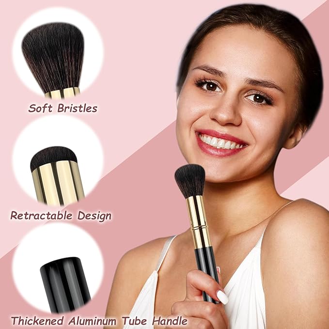 Retractable Makeup Brush, Travel Kabuki Powder Brush, Retractable Blush Brush, for Blush, Bronzer, Buffing, Highlighter Flawless Powder Cosmetics, Travel Friendly
