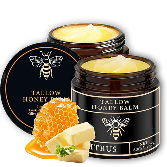 Tallow Honey Balm for Face Organic,Crema Cebo De Res Original,Handmade Tallow and Honey Balm for Face,Body,Sebo De Res Para La Cara,Based Supplies Tallow and Ho ney Bal m for Smooth Skin (2 Bottle)