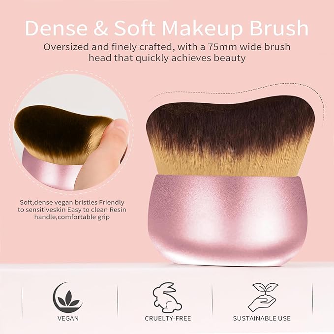 Extra Large Body Makeup Brush For Self Tanner,Leg Makeup &Bronzer Blend,75 mm Wide-headed Kabuki Brush Provides More Even& Pretty Application, Sunscreen Face&Back Makeup Brush,Wet&Dry Use-Matte (Gold)