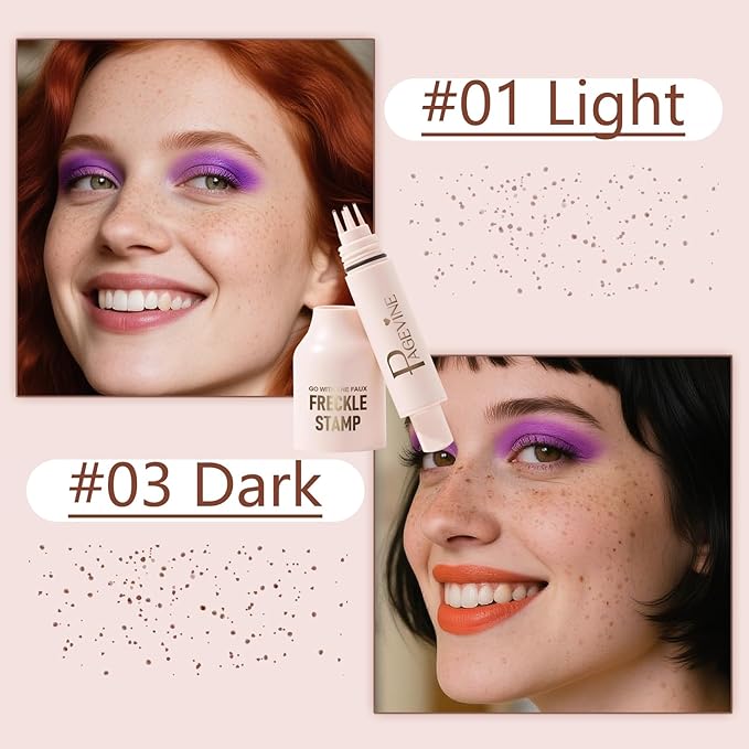 Freckle Stamp - Freckle Pen Waterproof, Long Lasting Fake Freckles, Quick Dry 5-Point Faux Freckles Stamp Cushion Stain Marker in One Press Natural and Lifelike Sunkissed Pencil Tool Makeup (#3-Dark)