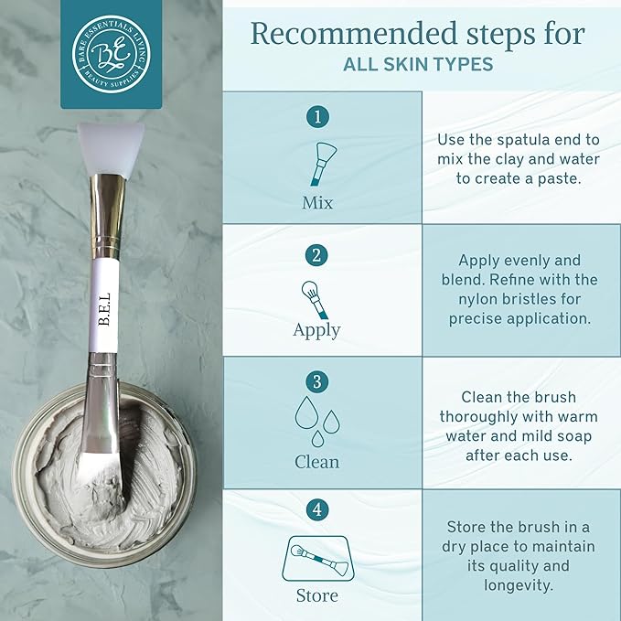 Bare Essentials Living - Clay Face Mask Brush (1 Pack, White) Dual Soft Silicone Face Mask Applicator Brush Tool, Great Facial Essentials, Moisturizer Applicator & Skincare Brush for Facials