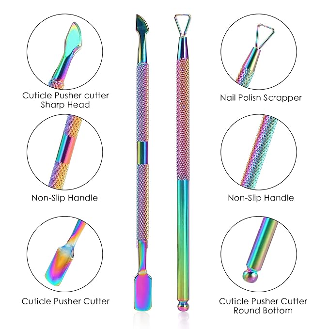 Cuticle Trimmer with Cuticle Pusher and Cutter,YINYIN Cuticle Remover Cutter Nipper Clippers Durable Pedicure Manicure Tools for Fingernails and Toenails(Rainbow)