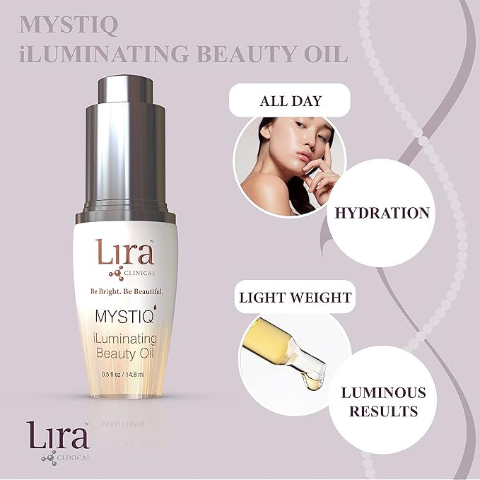 Lira Clinical MYSTIQ iLuminating Beauty Oil - Vitamin C Face Oil with Plant Stem Cell Extract - Hydrates Skin with Argan, Baobab with Antioxidants - Facial Drops for Daily Skincare Routine - 0.5 Oz