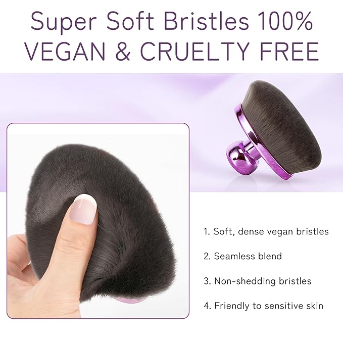 Extra Large Body Makeup Brush For Self Tanner, Leg Makeup &Bronzer Blend,116mm Oval-headed Kabuki Brush Provides More Even &Pretty Application, Sunscreen Face& Back Makeup Brush, Wet&Dry Use- Purple