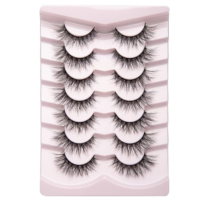 Fake Lashes Natural Wispy Lashes Airy Volume Faux Mink Lashes Fluffy Long False Eye Lashes Sets Pack 18MM Reusable Eyelashes A05