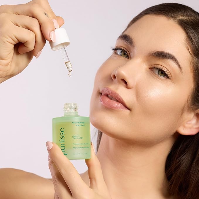 pürlisse Glow Revival Hydrating Face Oil for Women & Men - Enriched with Violet Leaf & Algae Oil for an Even Complexion - Soothing Oolong Extract Helps Boost Elasticity & Calm Irritation (1 Fl oz)