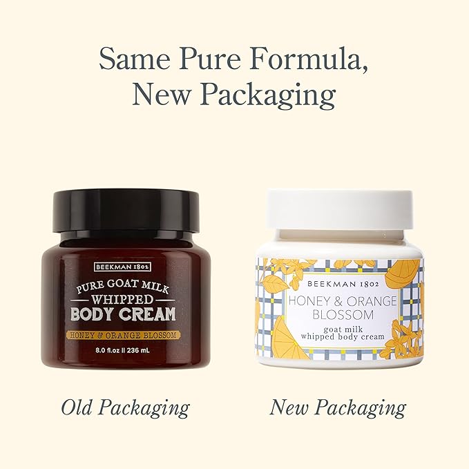 Beekman 1802 Whipped Body Cream, Honey & Orange Blossom - Scented - 8 oz - Intensely Hydrating & Softens Skin - With Goat Milk - Good for Sensitive Skin - Cruelty Free