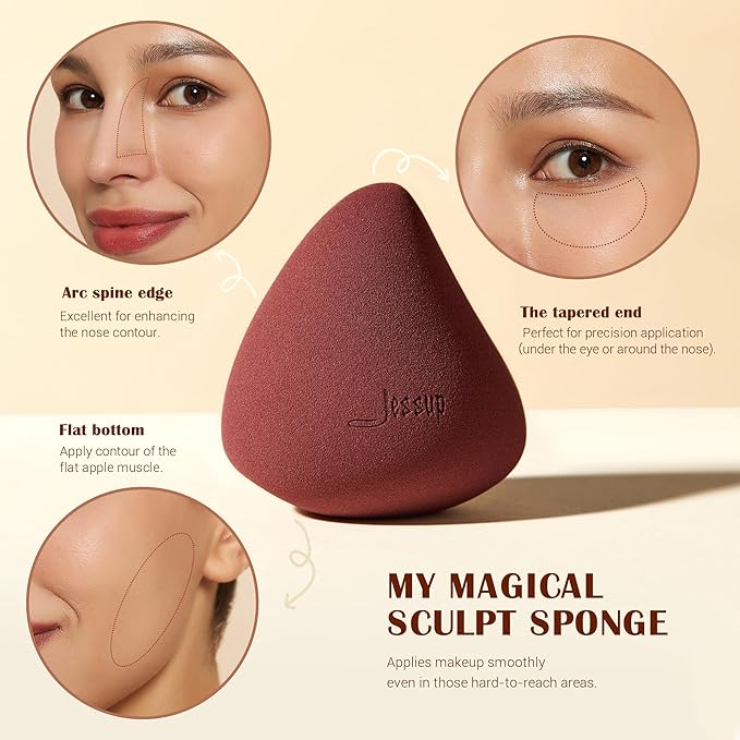 Jessup Foundation Brush with Makeup Sponge, Black Makeup Brush Flat Top Kabuki Brush for Liquid Blending Stippling, T881