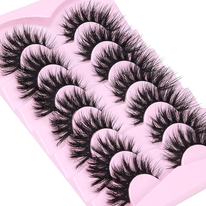 Lashes Flat Faux Mink Eyelashes 20mm Long False Eyelashes Dramatic Cat Eye Eyelashes Wispy 3D Crossed Thick Fox Eyelashes Extensions Strip Lashes Pack by Kiromiro