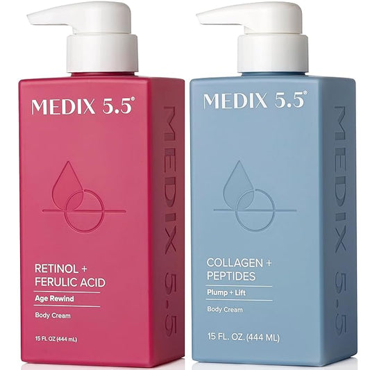 Medix 5.5 Retinol Cream + Collagen Cream Skincare Set Moisturizer Body & Face Lotion | Firming Body Lotion Set Reduces Look Of Sagging Skin, Cellulite, Sun Damage & Crepey Skin For Women, 2PC Bundle