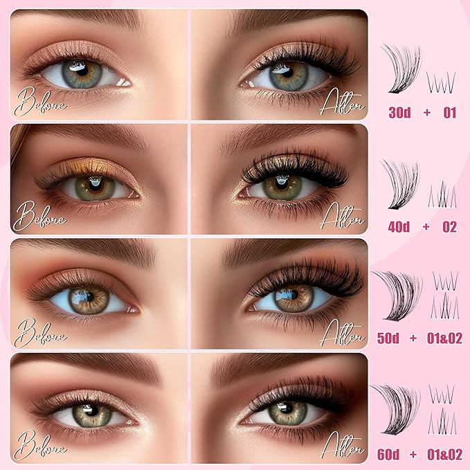 CCODDY Lash Clusters Kit - False Eyelash with Bottom Lashes - 748 Pieces - Black, Synthetic, Lightweight & Soft Fibers - D Curl Upper & 5-7MM Bottom - No Adhesives Included