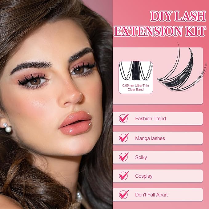 Lash Clusters - Lash Clusters Kit Mix Manga Lases 360pcs Eyelash Clusters Spiky Lases Clusters DIY at Home No Glue Included